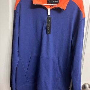 Edgar + Ash 1/4 Zip Mens Medium Long Sleeve Pullover Blue & Orange Pocket NEW